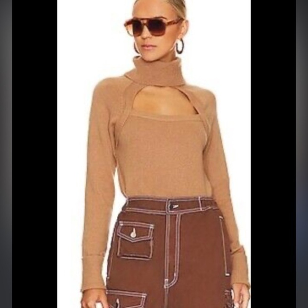 PAIGE Cherise Cutout Turtleneck Sweater Toffee Bronze Taupe Size large
